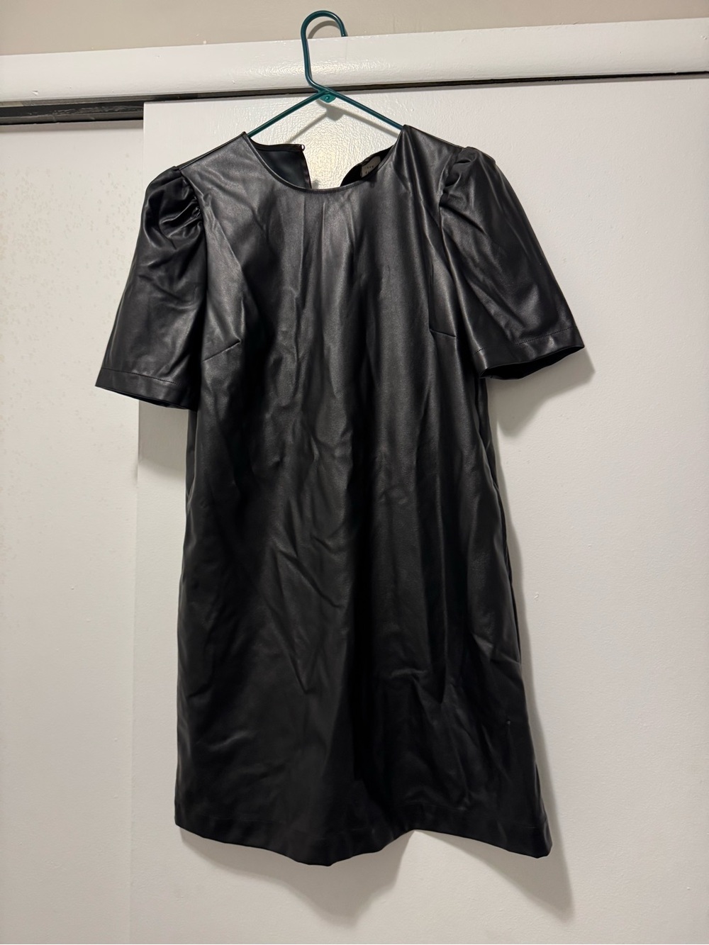 a new day Black Faux Leather Mini Dress with Puff Sleeves